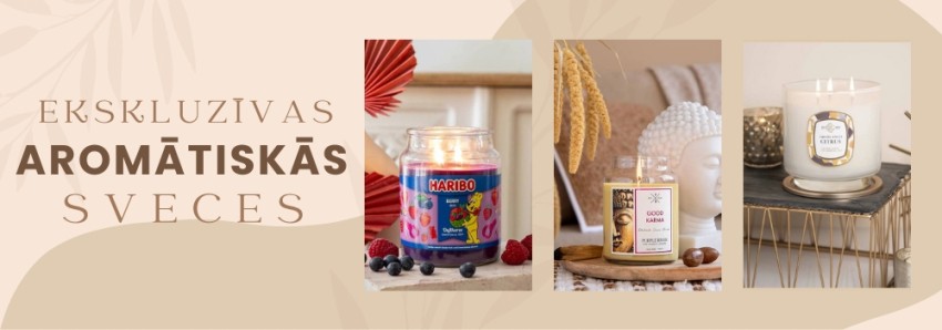 “Ekskluzīvas aromātiskās sveces - augstākās kvalitātes aromterapijas sveces ar dažādiem aromātiem. FitHealthy.eu veikalā iegādājieties luksusa mājas dekora sveces atpūtai un atmosfēras radīšanai.”
