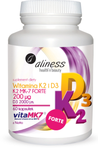 Aliness Natural Vitamin K Forte MK-7 200 µg with Natto + D3 2000 iu