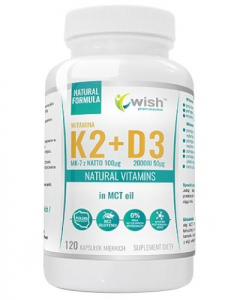 WISH Pharmaceutical Vitamin K2 MK-7 with Natto 100 µg + D3 2000 IU 50 µg + MCT Oil Svara Kontrole