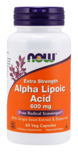 Now Foods Alpha Lipoic Acid 600 mg with Grape Seed Extract & Bioperine Svara Kontrole