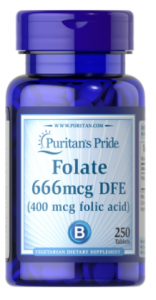 Puritan's Pride Folate 666mcg DFE (Folic Acid 400 mcg)