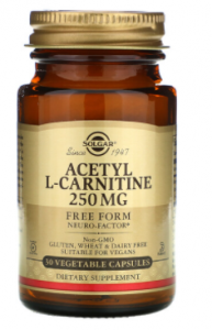 Solgar Acetyl-L-Carnitine 250 mg L-Karnitīns Aminoskābes Svara Kontrole