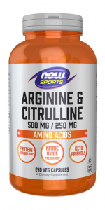 Now Foods Arginine & Citrulline 500 mg / 250 mg L-Arginīns L-Citrulīns Aminoskābes Pirms Treniņa Un Еnerģētiķi
