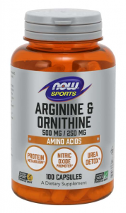 Now Foods Arginine & Ornithine 500 mg / 250 mg Azoto oksido stiprintuvai L-argininas Amino rūgštys Prieš treniruotę ir energija