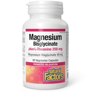 Natural Factors Magnesium Bisglycinate 40 mg Plus L-Theanine 250 mg