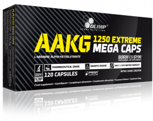 Olimp AAKG Extreme 1250 Mega Caps Azoto oksido stiprintuvai L-argininas Amino rūgštys Prieš treniruotę ir energija
