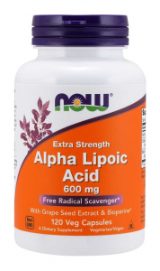 Now Foods Alpha Lipoic Acid 600 mg with Grape Seed Extract & Bioperine Svara Kontrole