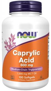 Now Foods Caprylic Acid 600 mg MCT alyva Svorio valdymas