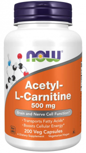 Now Foods Acetyl-L-Carnitine 500 mg L-karnitinas Amino rūgštys Svorio valdymas