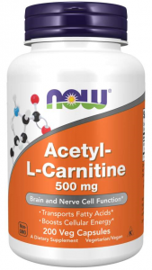 Now Foods Acetyl-L-Carnitine 500 mg L-Karnitīns Aminoskābes Svara Kontrole