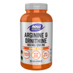 Now Foods Arginine & Ornithine 500 mg / 250 mg L-argininas Azoto oksido stiprintuvai Amino rūgštys Prieš treniruotę ir energija